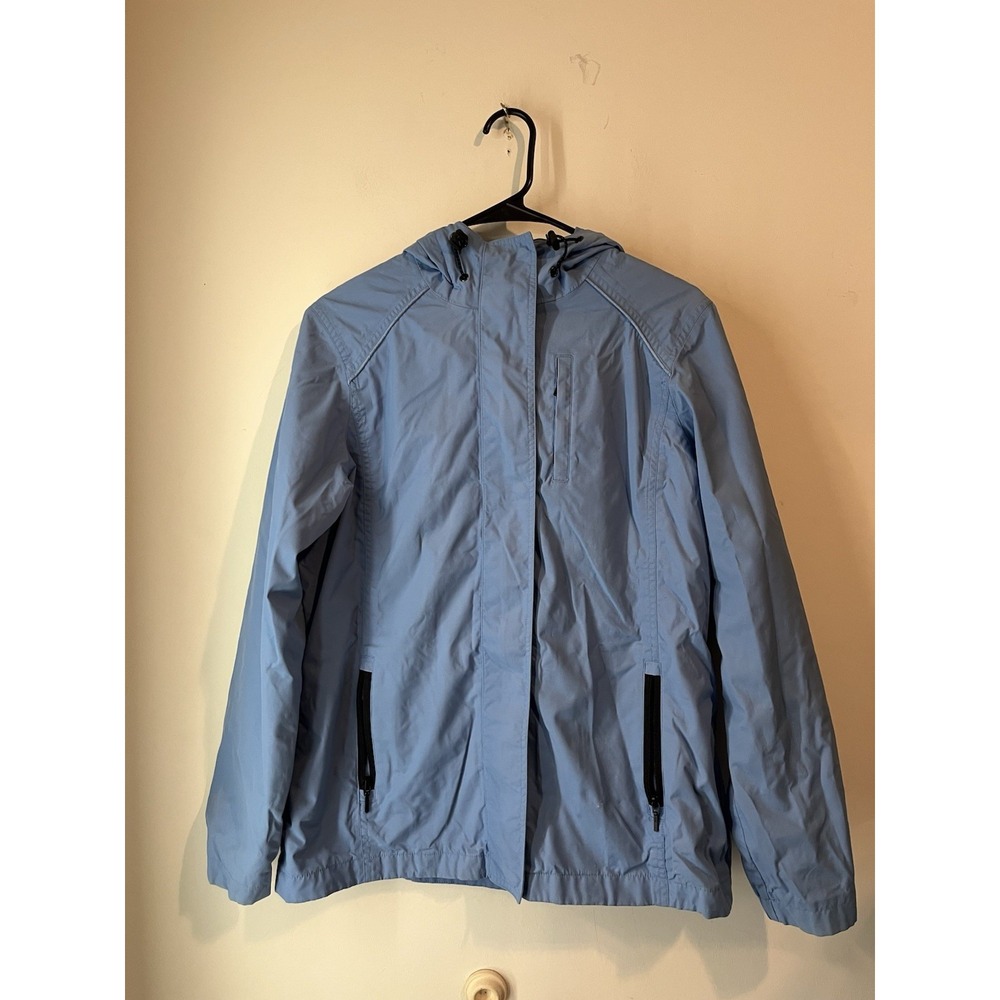 Eddie‎ Bauer Weatheredge Jacket Womans Medium Blue Hooded Zip Pockets